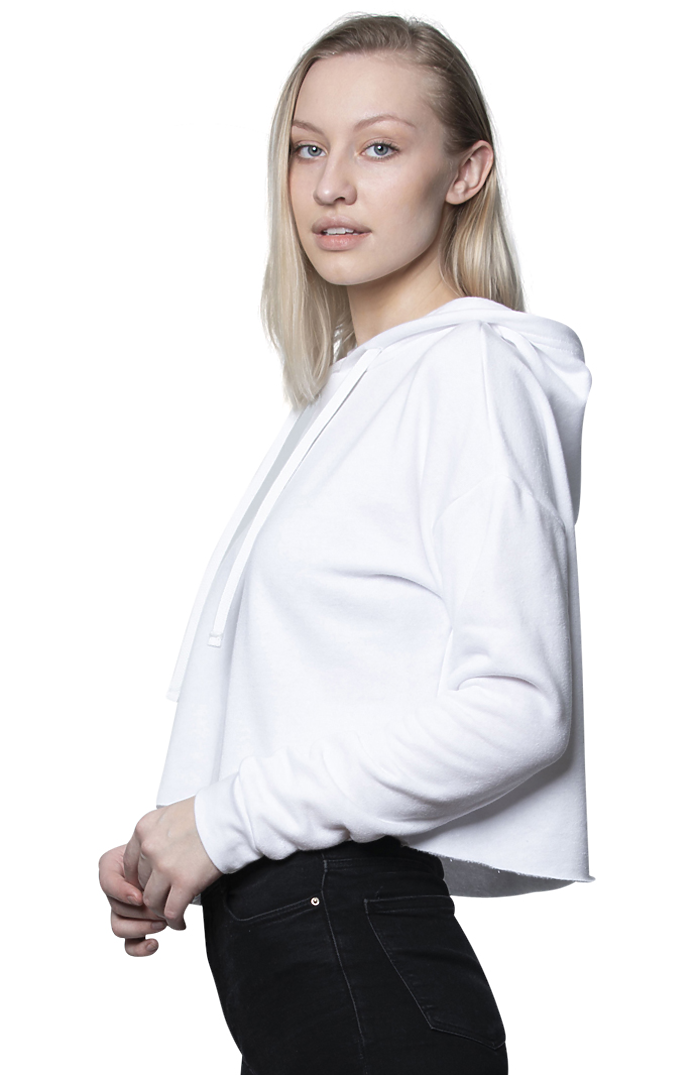Royal Apparel 3118 Women's Fashion Fleece Crop Hoodie - White