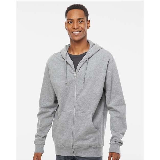 Independent Trading Co. Midweight Full-Zip Hooded Sweatshirt - Grey Heather - Independent Trading Co. SS4500Z Independent Trading Co. Grey Heather XS