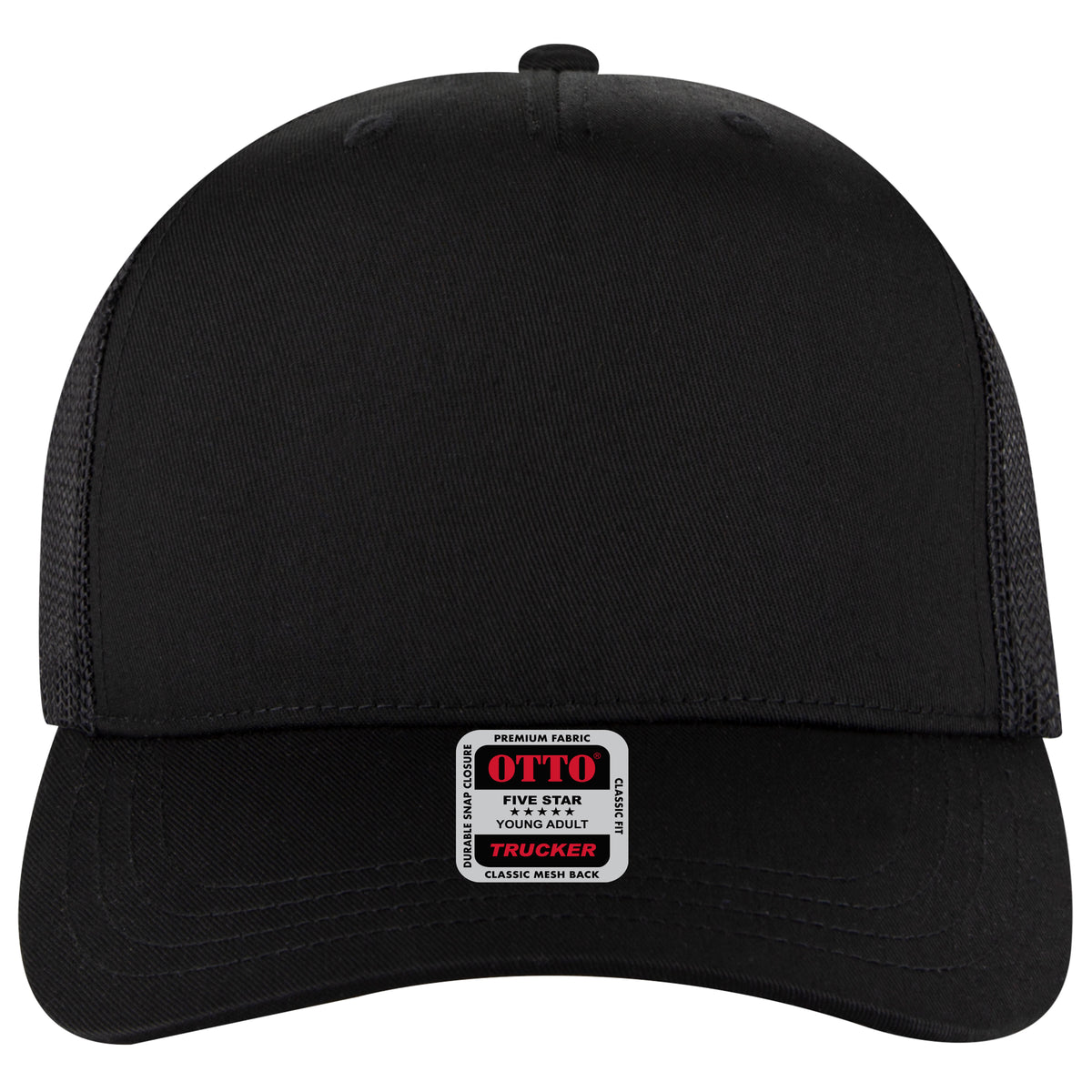 OTTO CAP 5 Panel Mid Profile Mesh Back Trucker Hat OTTO 32-285 Otto Cap 003 - Black Young Adult