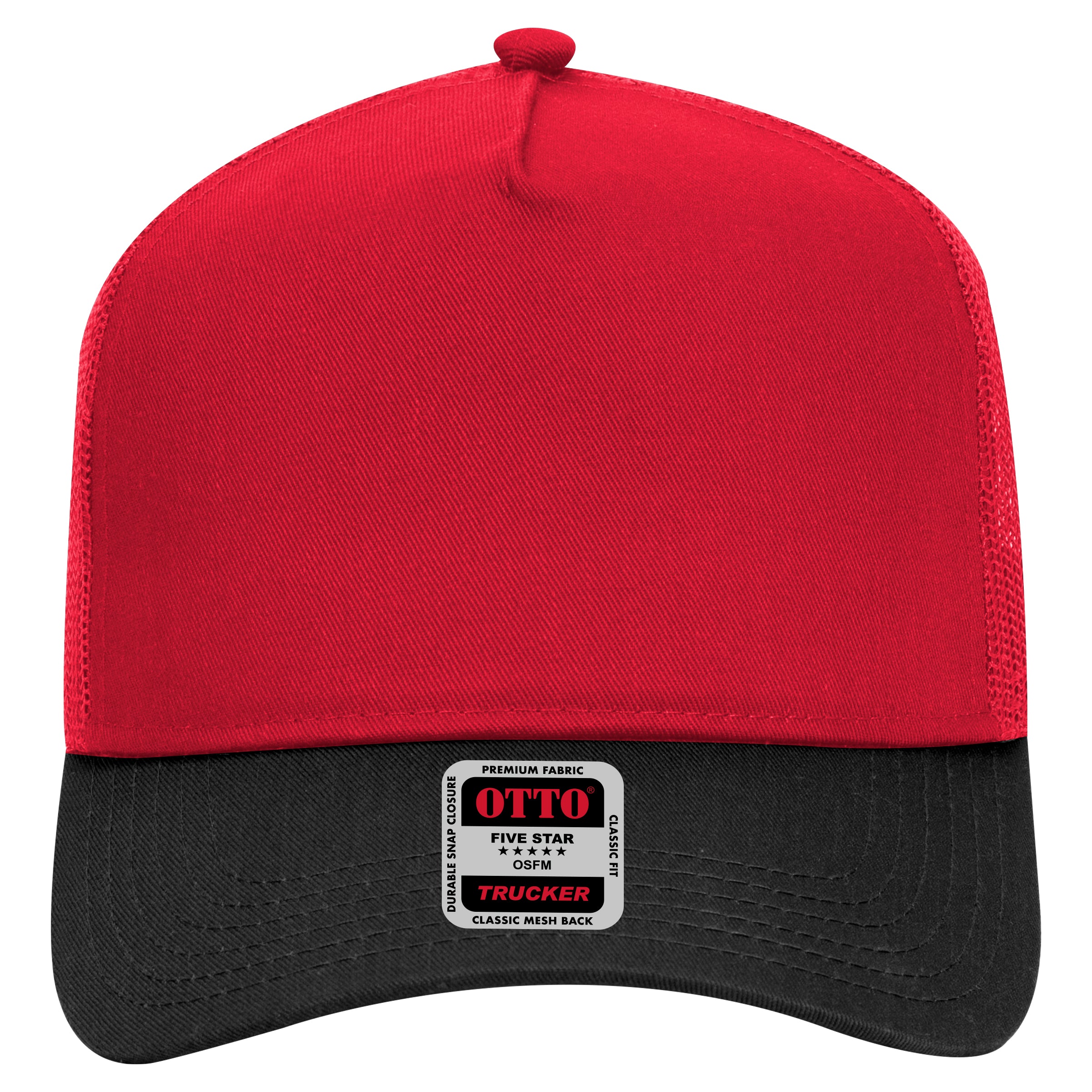 OTTO CAP 5 Panel Mid Profile Mesh Back Trucker Hat OTTO 32-285 Otto Cap 0302 - Blk/Red OSFM - Adult