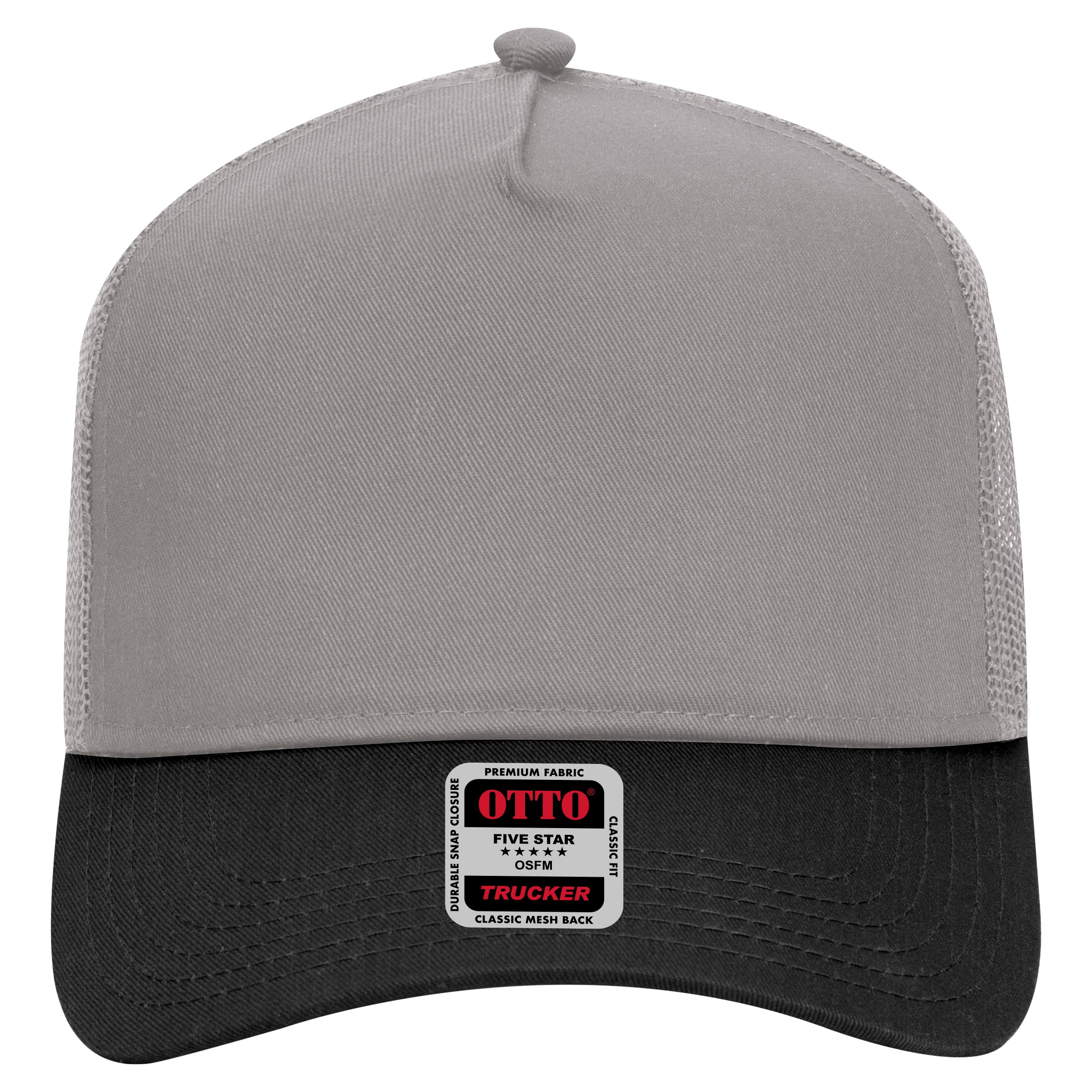 OTTO CAP 5 Panel Mid Profile Mesh Back Trucker Hat OTTO 32-285 Otto Cap 0314 - Blk/Gry OSFM - Adult