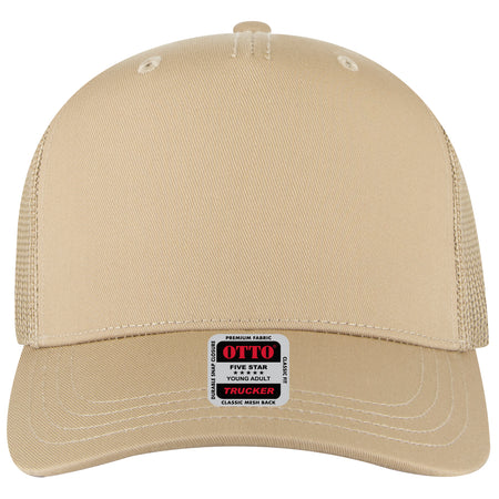 OTTO CAP 5 Panel Mid Profile Mesh Back Trucker Hat OTTO 32-285 Otto Cap 032 - Khaki Young Adult