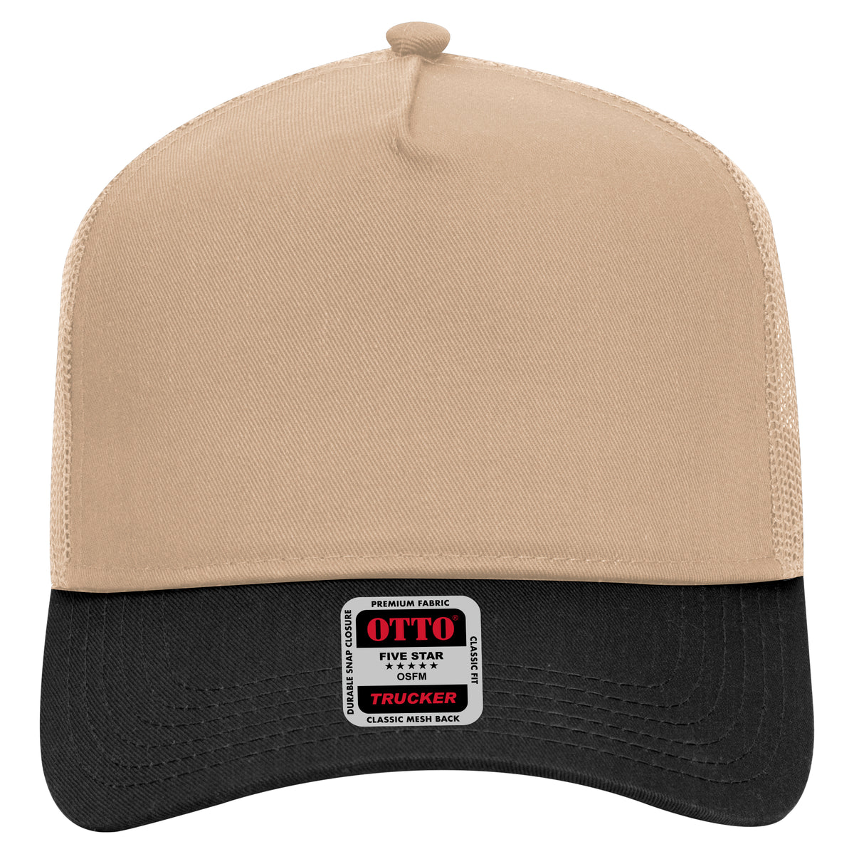 OTTO CAP 5 Panel Mid Profile Mesh Back Trucker Hat OTTO 32-285 Otto Cap 0332 - Blk/Kha OSFM - Adult