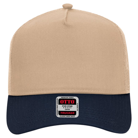 OTTO CAP 5 Panel Mid Profile Mesh Back Trucker Hat OTTO 32-285 Otto Cap 0432 - Nvy/Kha OSFM - Adult