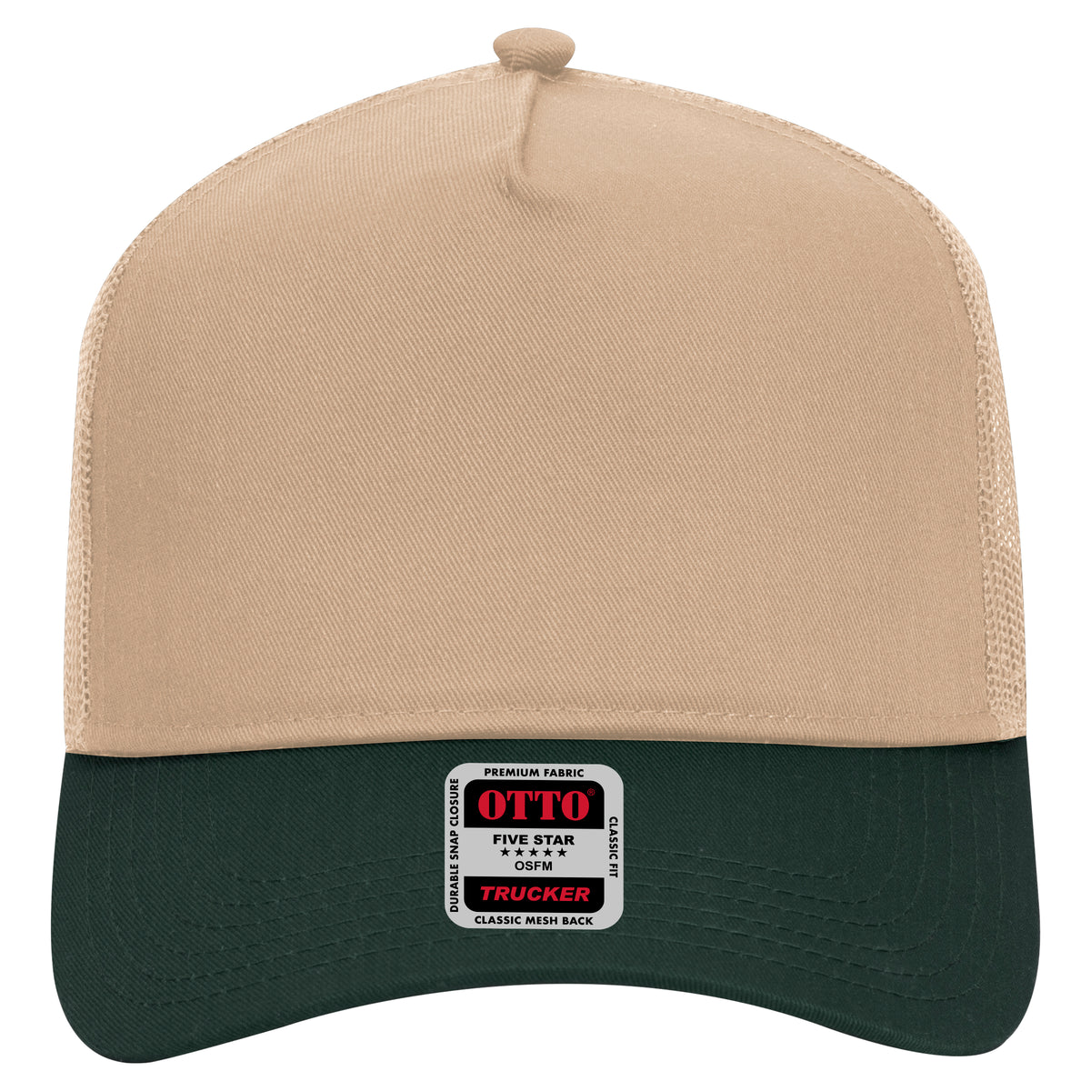 OTTO CAP 5 Panel Mid Profile Mesh Back Trucker Hat OTTO 32-285 Otto Cap 1732 - Dk.Grn/Kha OSFM - Adult