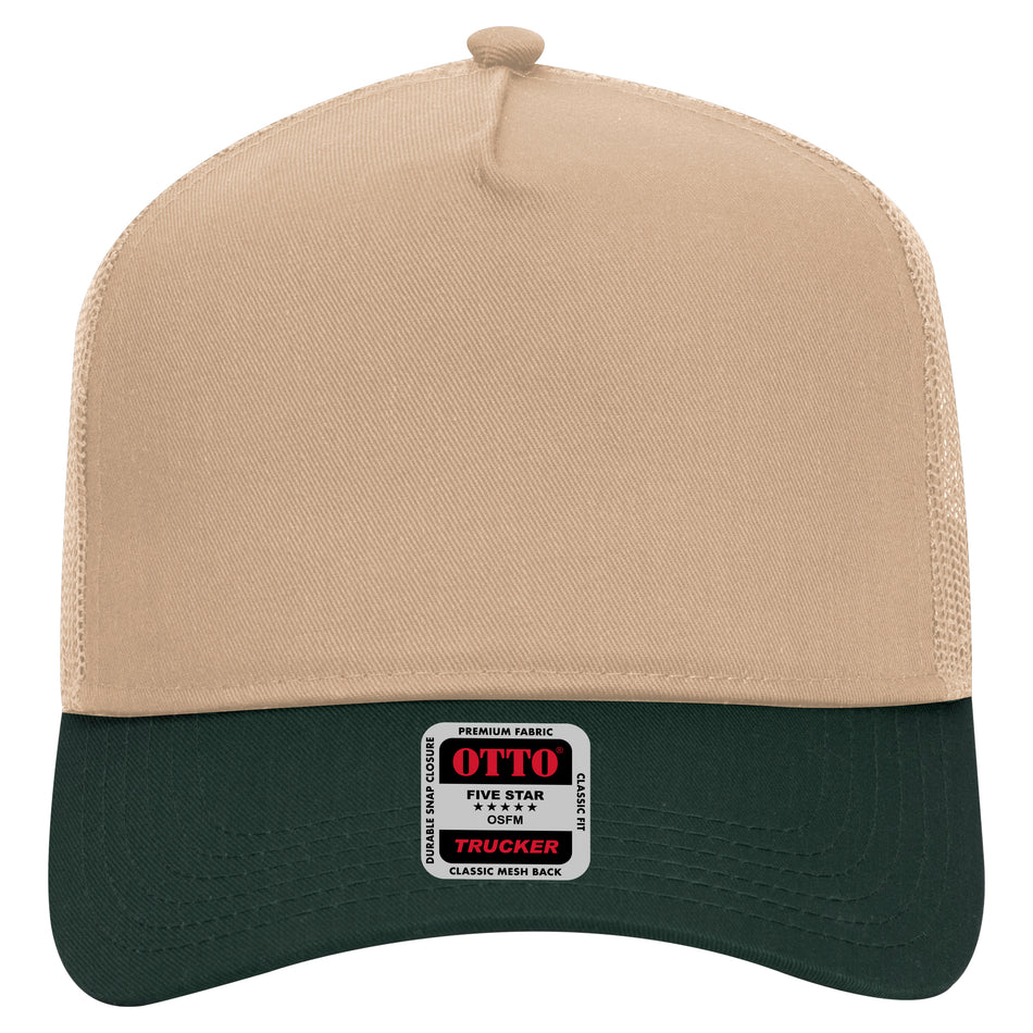 OTTO CAP 5 Panel Mid Profile Mesh Back Trucker Hat OTTO 32-285 Otto Cap 1732 - Dk.Grn/Kha OSFM - Adult