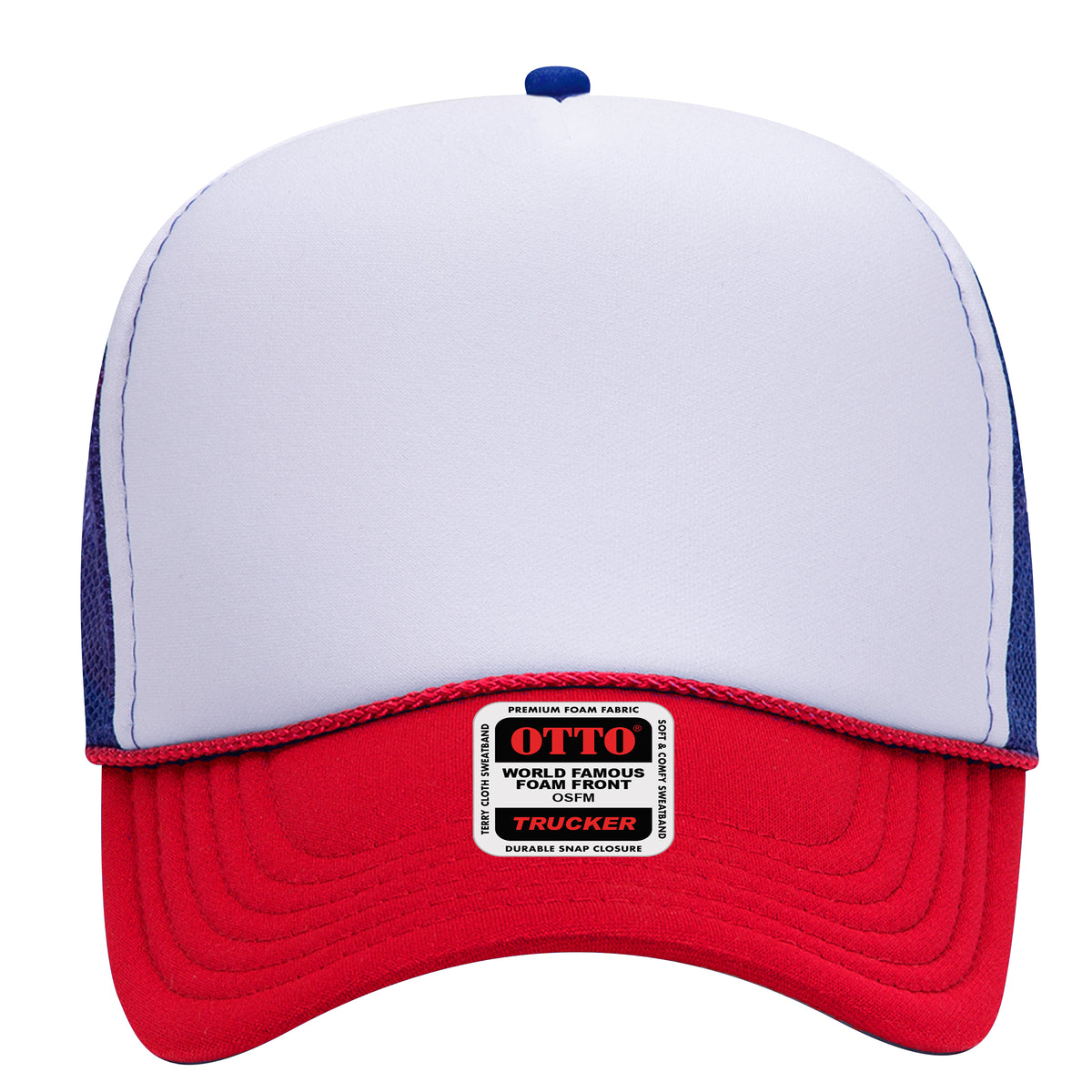 OTTO CAP 5 Panel Mid Profile Mesh Back Trucker Hat OTTO 32-467 Otto Cap 021601 - Red/Wht/Ryl OSFM - Adult