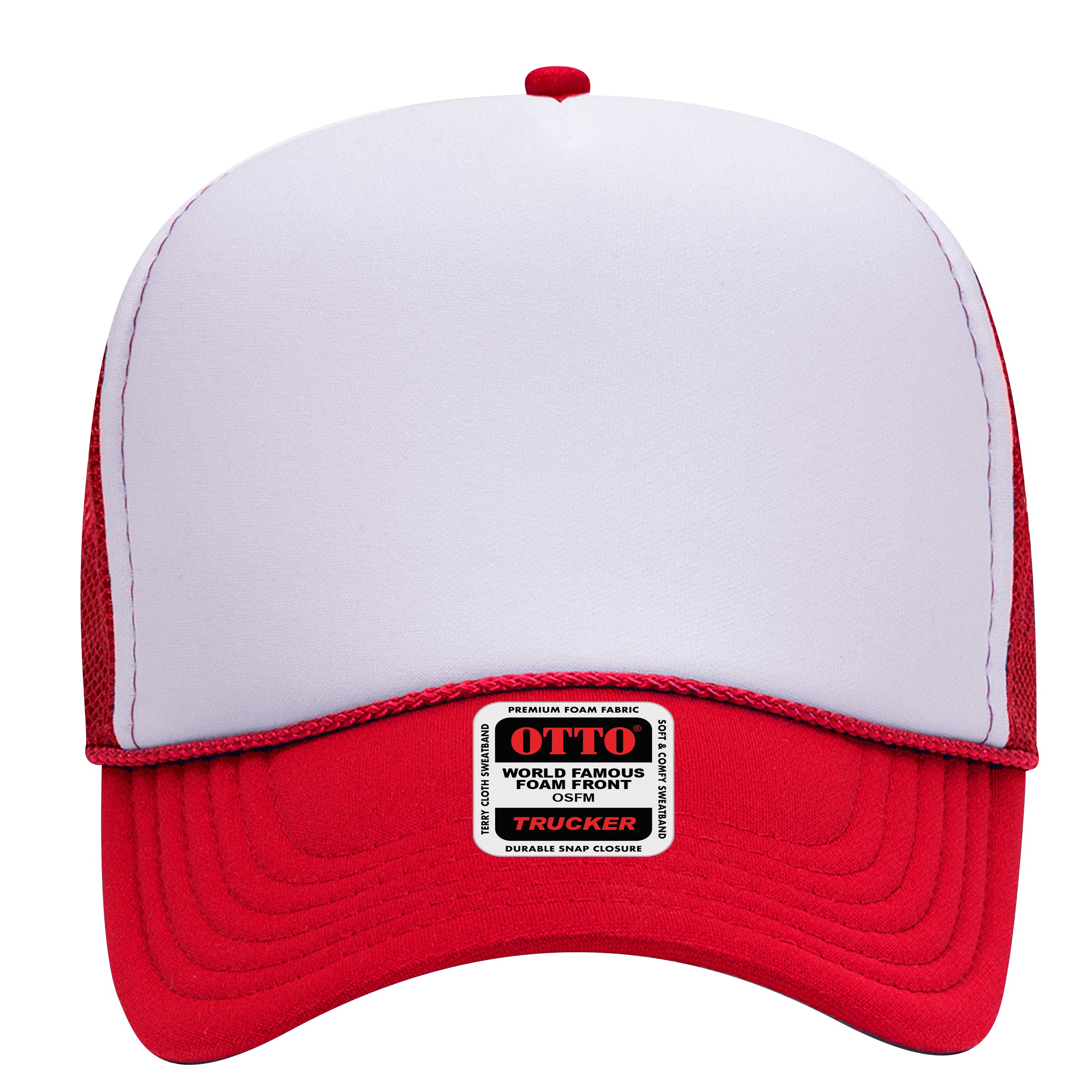 OTTO CAP 5 Panel Mid Profile Mesh Back Trucker Hat OTTO 32-467 Otto Cap 021602 - Red/Wht/Red OSFM - Adult