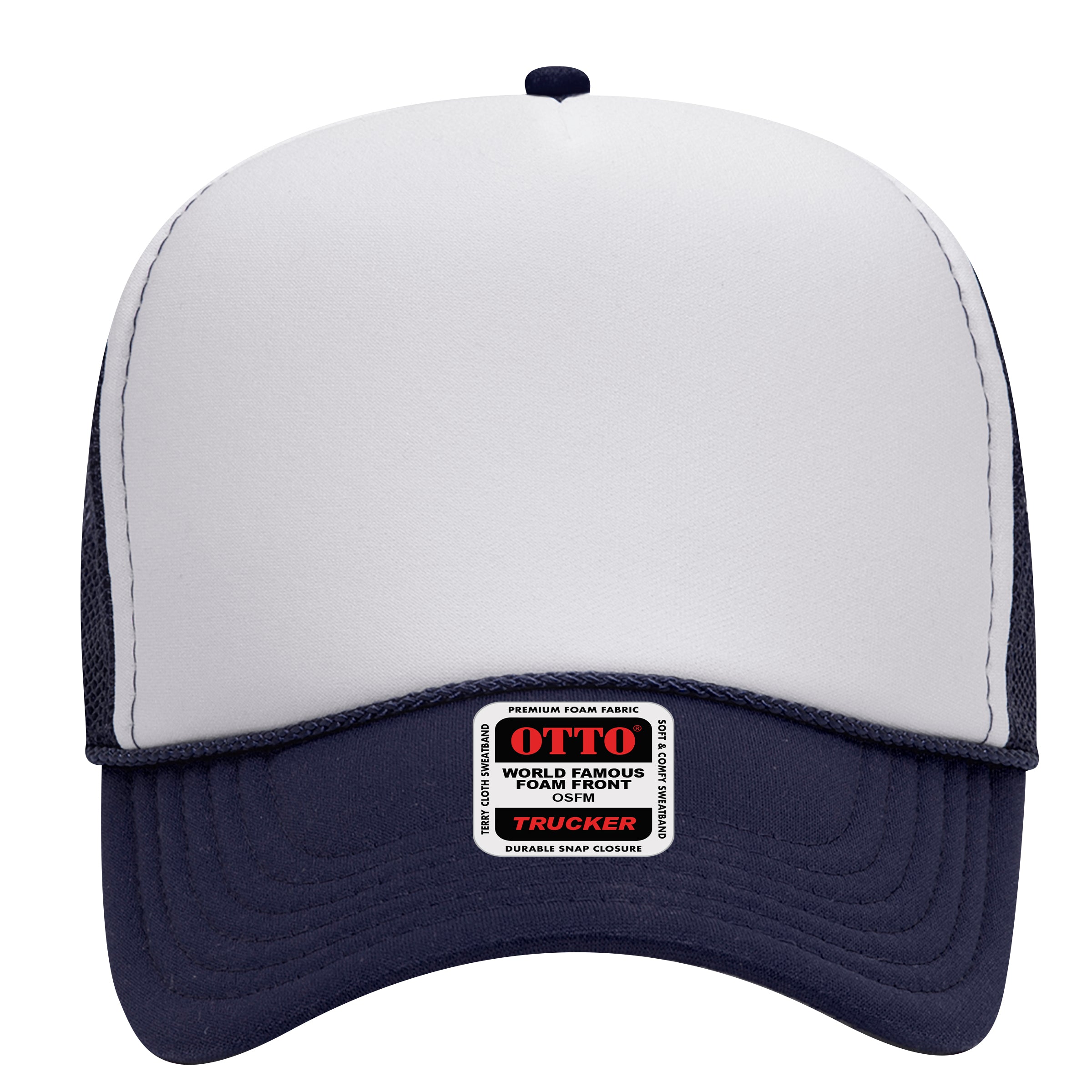 OTTO CAP 5 Panel Mid Profile Mesh Back Trucker Hat OTTO 32-467 Otto Cap 041604 - Nvy/Wht/Nvy OSFM - Adult