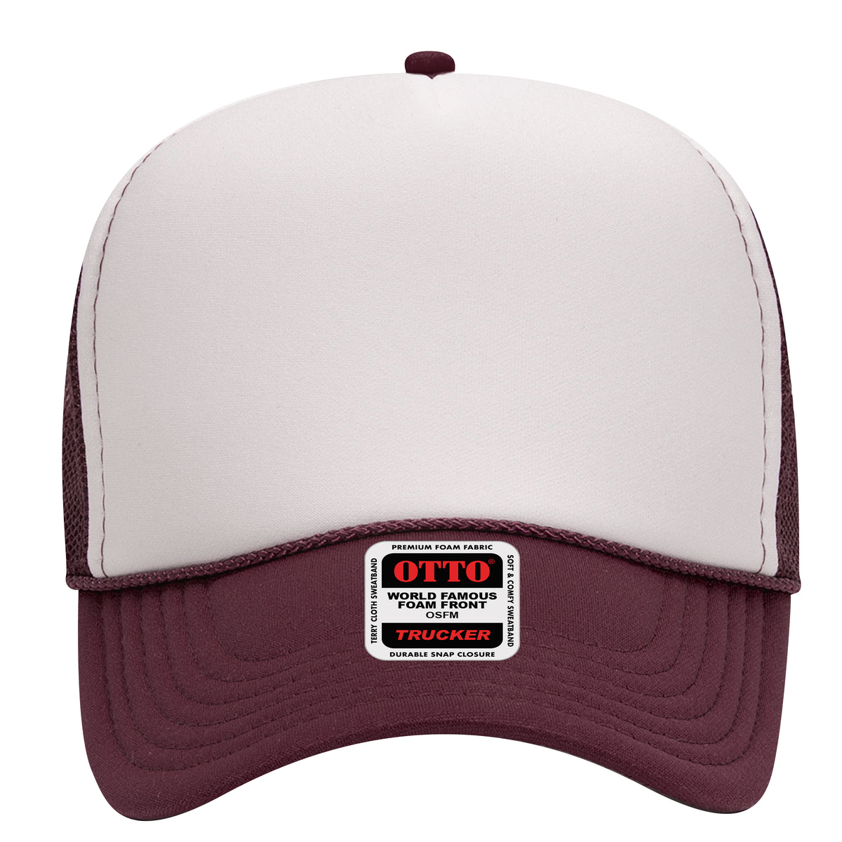 OTTO CAP 5 Panel Mid Profile Mesh Back Trucker Hat OTTO 32-467 Otto Cap 101610 - Mrn/Wht/Mrn OSFM - Adult