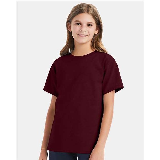 Hanes Essential-T Youth T-Shirt - Maroon - Hanes 5480 Hanes Maroon XS