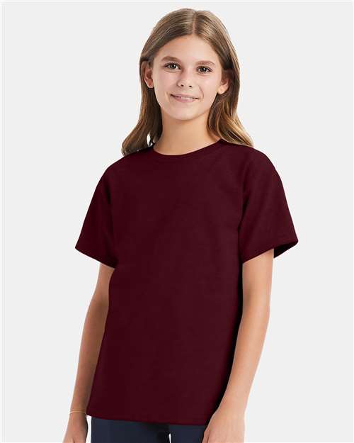 Hanes Essential-T Youth T-Shirt - Maroon - Hanes 5480 Hanes