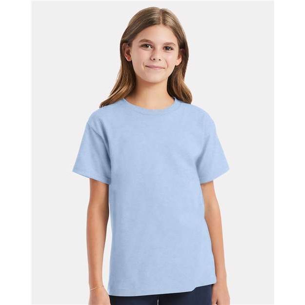 Hanes Essential-T Youth T-Shirt - Light Blue - Hanes 5480 Hanes Light Blue XS