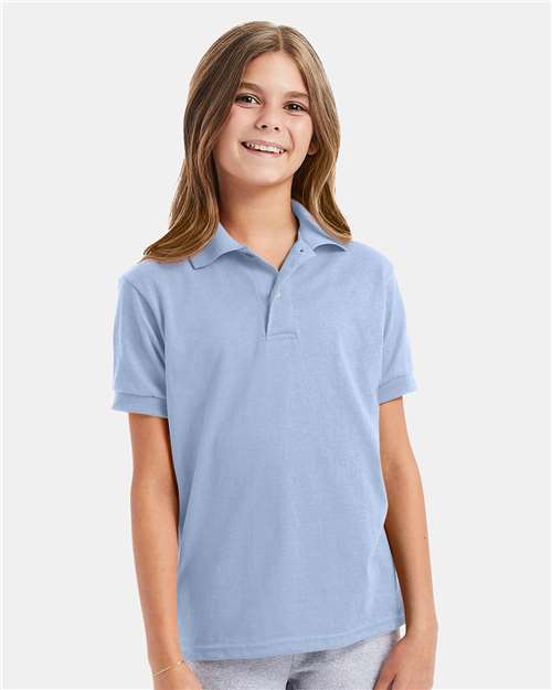 Hanes Youth Ecosmart® Jersey Polo - Hanes 054Y Hanes Light Blue XS