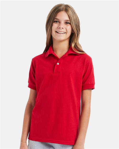 Hanes Youth Ecosmart® Jersey Polo - Hanes 054Y Hanes Deep Red XS