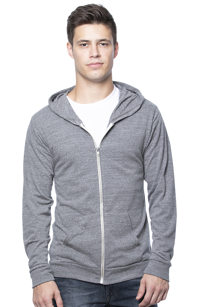 Royal Apparel 32550 Unisex eco Triblend Jersey Full Zip Hoodie - Eco Tri Grey