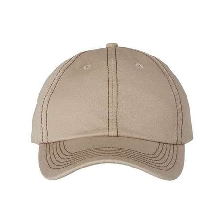 Valucap Bio-Washed Classic Dad Hat - Valucap VC300A Valucap Khaki/ Brown Stitch Adjustable