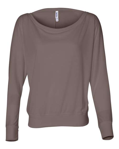 BELLA + CANVAS Women’s Flowy Off Shoulder Long Sleeve Tee - BELLA + CANVAS 8850 BELLA + CANVAS Pebble Brown S