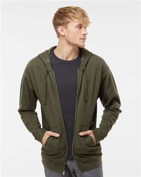 Independent Trading Co. Midweight Full-Zip Hooded Sweatshirt - Army Heather - Independent Trading Co. SS4500Z Independent Trading Co.