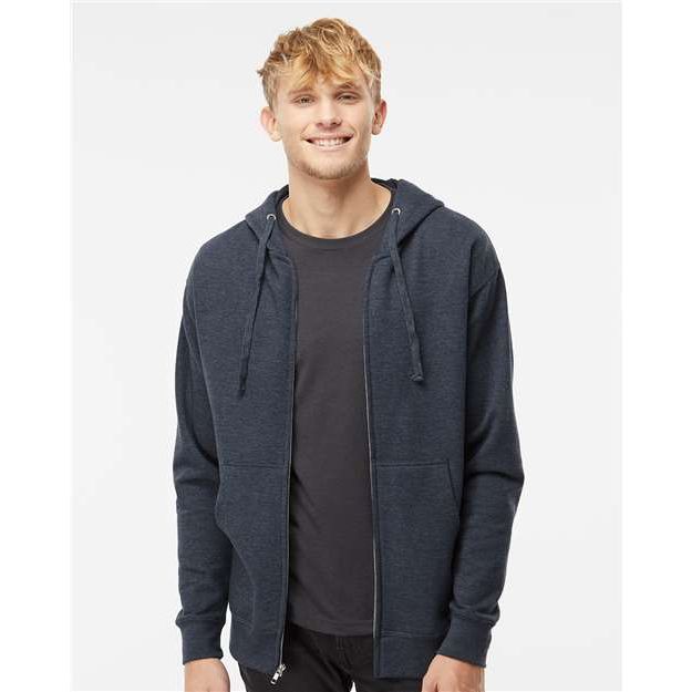 Independent Trading Co. Midweight Full-Zip Hooded Sweatshirt - Classic Navy Heather - Independent Trading Co. SS4500Z Independent Trading Co. Classic Navy Heather XS