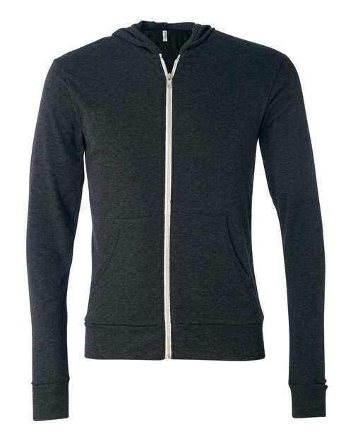 BELLA + CANVAS Triblend Lightweight Full-Zip Hooded Long Sleeve Tee - BELLA + CANVAS 3939 BELLA + CANVAS Charcoal Black Triblend XS