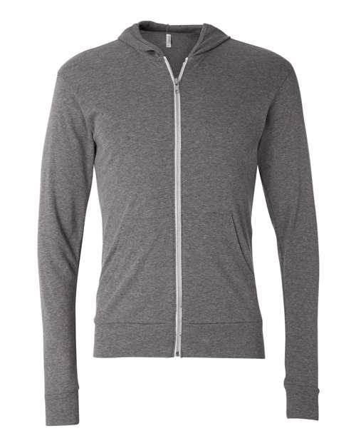 BELLA + CANVAS Triblend Lightweight Full-Zip Hooded Long Sleeve Tee - BELLA + CANVAS 3939 BELLA + CANVAS Grey Triblend XS