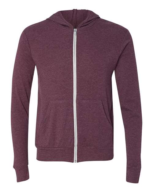 BELLA + CANVAS Triblend Lightweight Full-Zip Hooded Long Sleeve Tee - BELLA + CANVAS 3939 BELLA + CANVAS Maroon Triblend XS