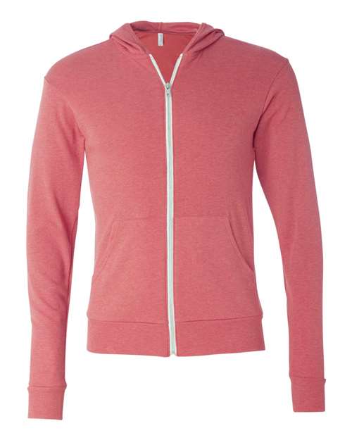 BELLA + CANVAS Triblend Lightweight Full-Zip Hooded Long Sleeve Tee - BELLA + CANVAS 3939 BELLA + CANVAS Red Triblend XS