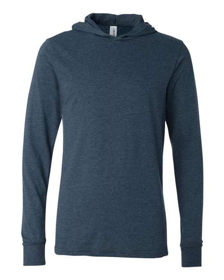 BELLA + CANVAS Jersey Hooded Long Sleeve Tee - BELLA + CANVAS 3512 BELLA + CANVAS Heather Navy XS