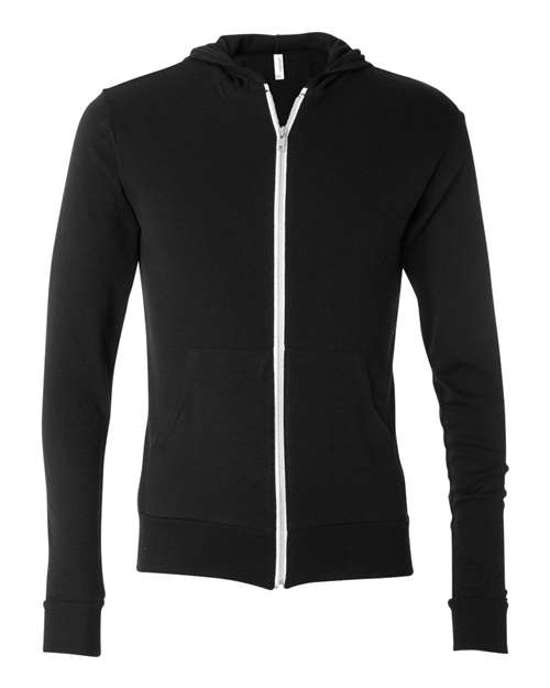 BELLA + CANVAS Triblend Lightweight Full-Zip Hooded Long Sleeve Tee - BELLA + CANVAS 3939 BELLA + CANVAS Solid Black Triblend XS