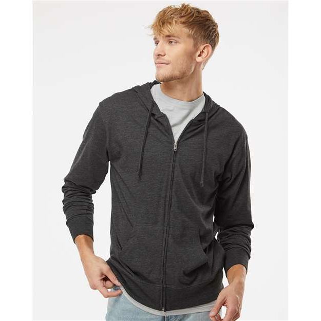 Independent Trading Co. Lightweight Jersey Full-Zip Hooded T-Shirt - Independent Trading Co. SS150JZ Independent Trading Co. Charcoal Heather XS