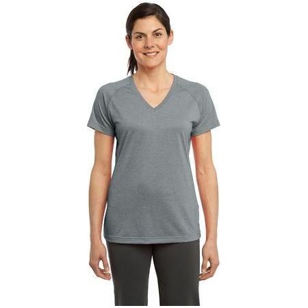 Ladies Ultimate Performance V-Neck DRI-EQUIP Large Heather Grey