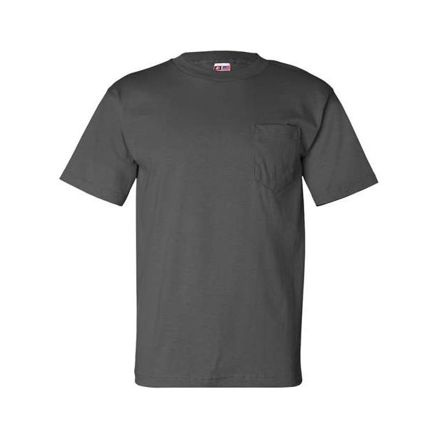 Bayside Unisex USA-Made Pocket T-Shirt - Charcoal - Bayside 7100 Bayside