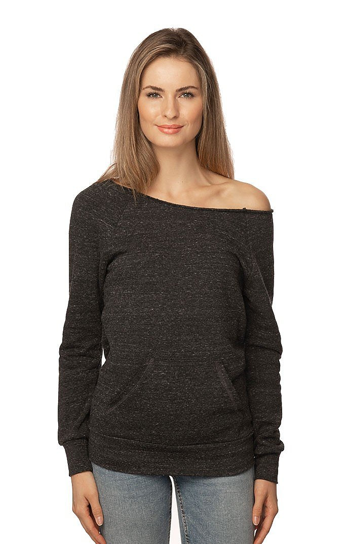 Royal Apparel 37120 Women's eco Triblend Fleece Raglan w/Pouch Pocket - Eco Tri Charcoal
