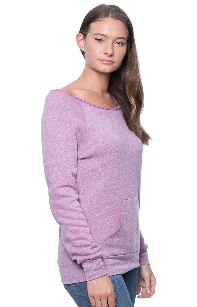 Royal Apparel 37120 Women's eco Triblend Fleece Raglan w/Pouch Pocket - Eco Tri Purple