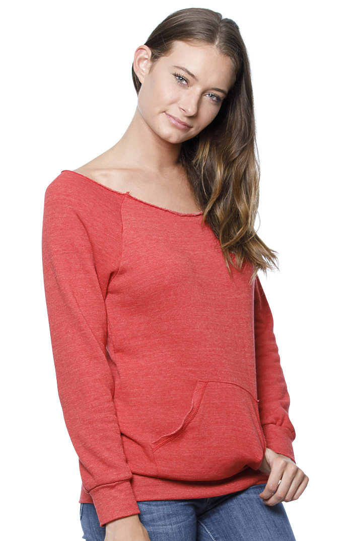 Royal Apparel 37120 Women's eco Triblend Fleece Raglan w/Pouch Pocket - Eco Tri True Red