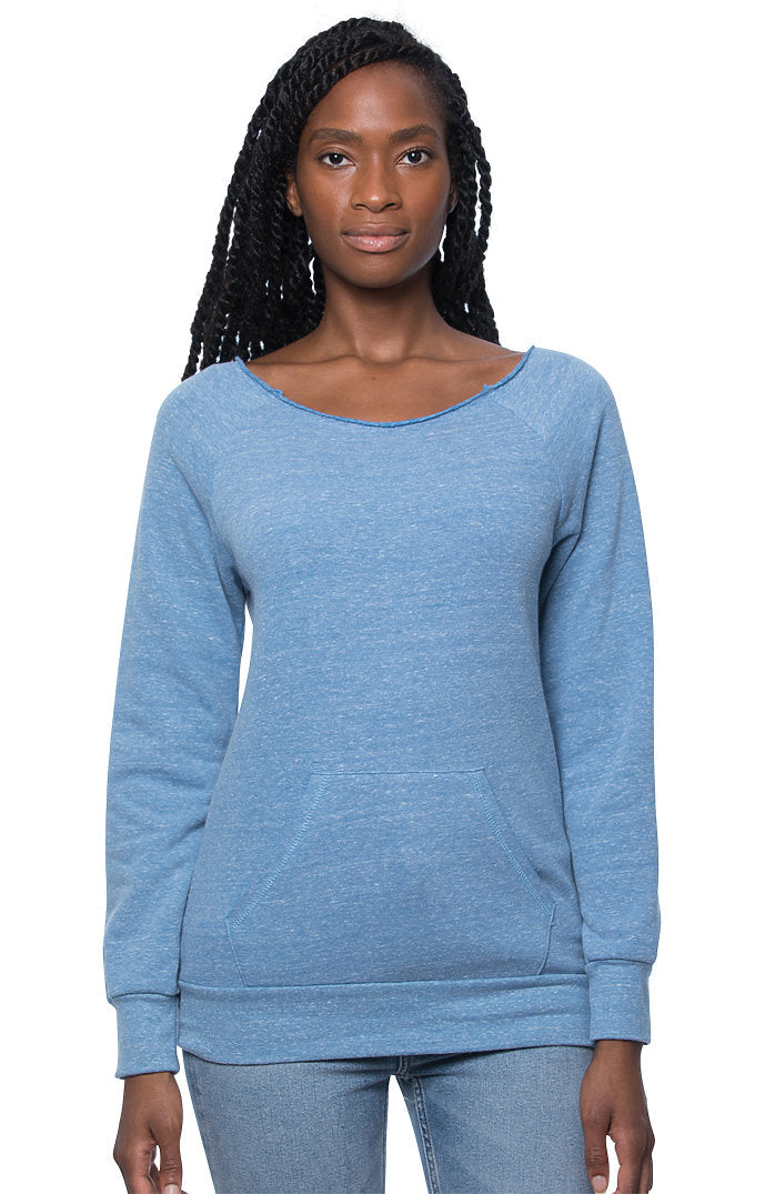 Royal Apparel 37120 Women's eco Triblend Fleece Raglan w/Pouch Pocket - Eco Tri Royal
