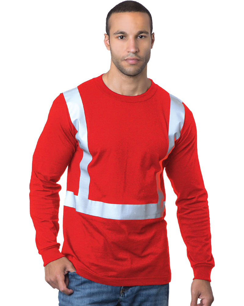 Bayside Men's USA-Made Hi-Visibility Long Sleeve T-Shirt - Red - Bayside 3761