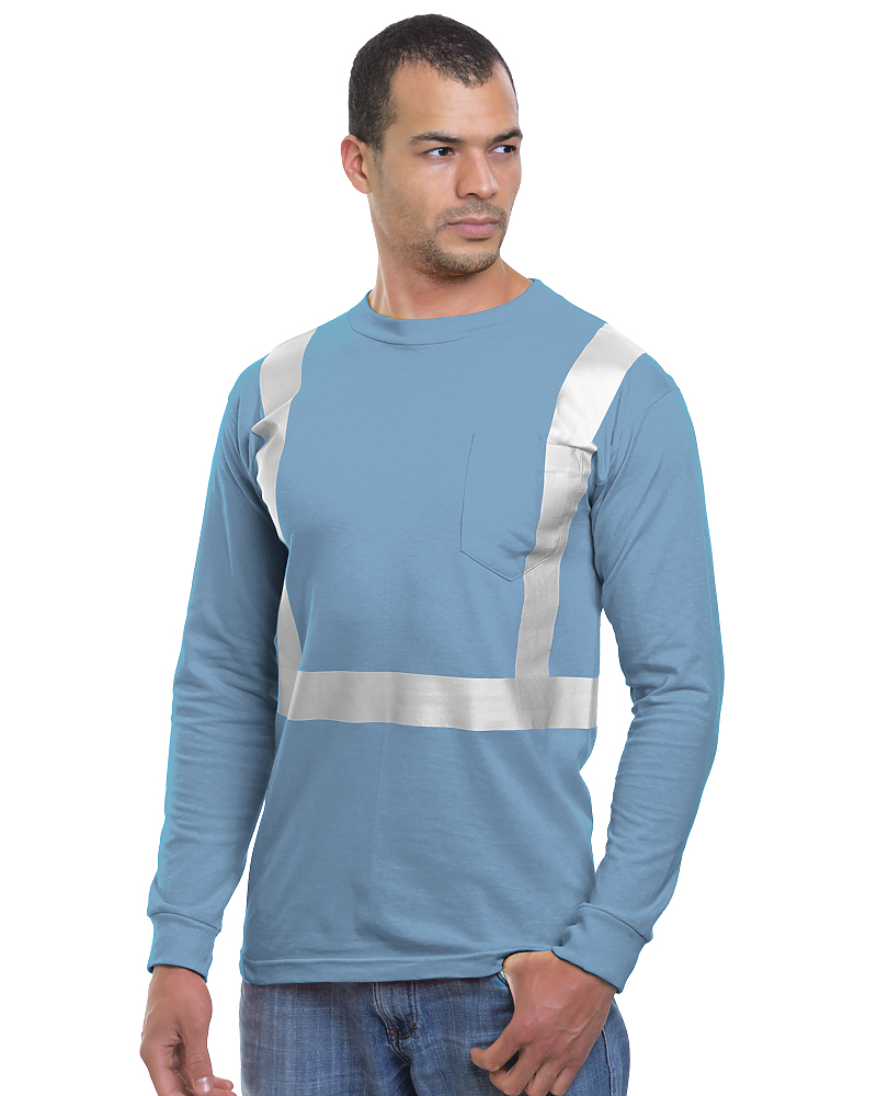 Bayside Unisex USA-Made High Visibility Long Sleeve Pocket T-Shirt - Denim - Bayside 3781