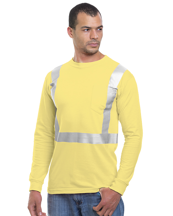 Bayside Unisex USA-Made High Visibility Long Sleeve Pocket T-Shirt - Yellow - Bayside 3781