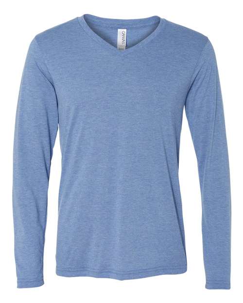 BELLA + CANVAS Long Sleeve V-Neck Tee - BELLA + CANVAS 3425 BELLA + CANVAS Blue Triblend XS