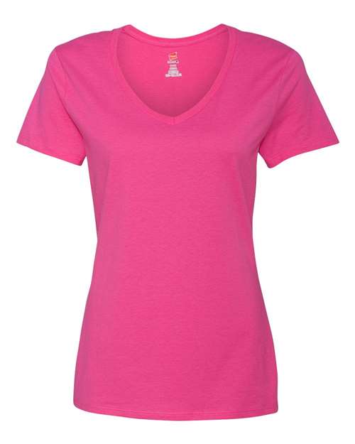 Hanes Perfect-T Women’s V-Neck T-Shirt - Wow Pink - Hanes S04V Hanes Wow Pink XS