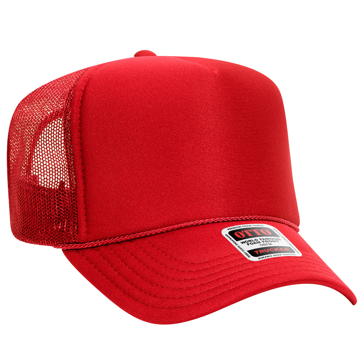 OTTO CAP 5 Panel High Crown Mesh Back Trucker Hat - OTTO Otto Cap 002 - Red OSFM - Adult