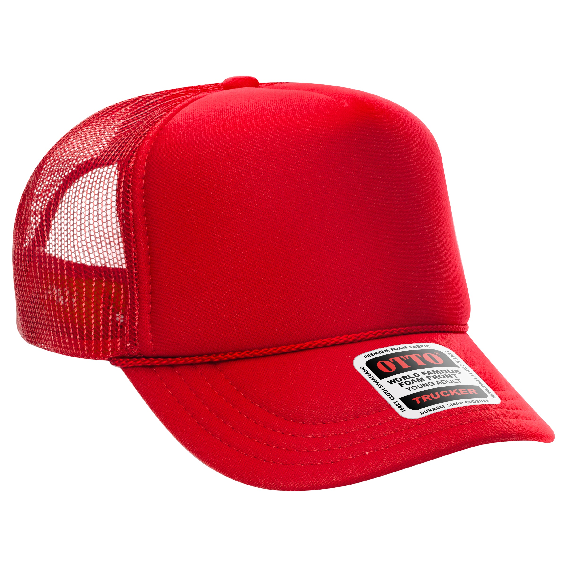 OTTO CAP 5 Panel High Crown Mesh Back Trucker Hat - OTTO Otto Cap 002 - Red Young Adult