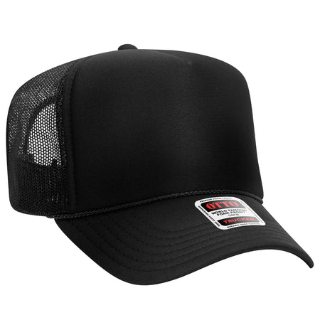 OTTO CAP 5 Panel High Crown Mesh Back Trucker Hat - OTTO Otto Cap 003 - Black OSFM - Adult