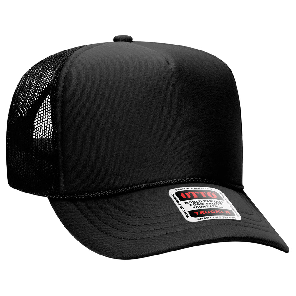 OTTO CAP 5 Panel High Crown Mesh Back Trucker Hat OTTO 39-165-003 - Black Otto Cap 003 - Black Young Adult