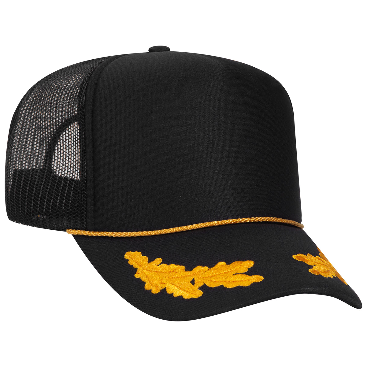 OTTO CAP 5 Panel High Crown Mesh Back Trucker Hat - OTTO Otto Cap 003M - Blk/Gld OSFM - Adult