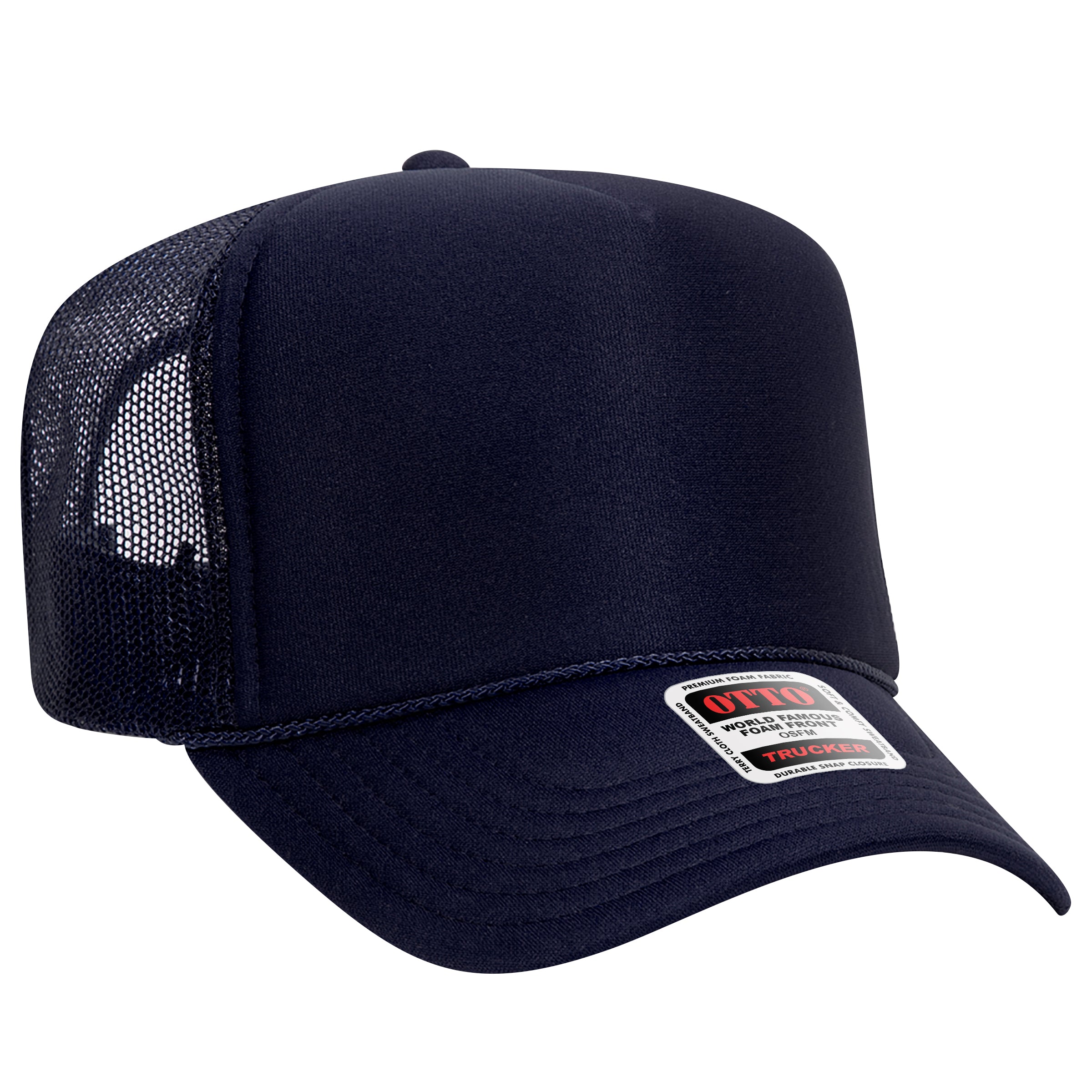 OTTO CAP 5 Panel High Crown Mesh Back Trucker Hat - OTTO Otto Cap 004 - Navy OSFM - Adult