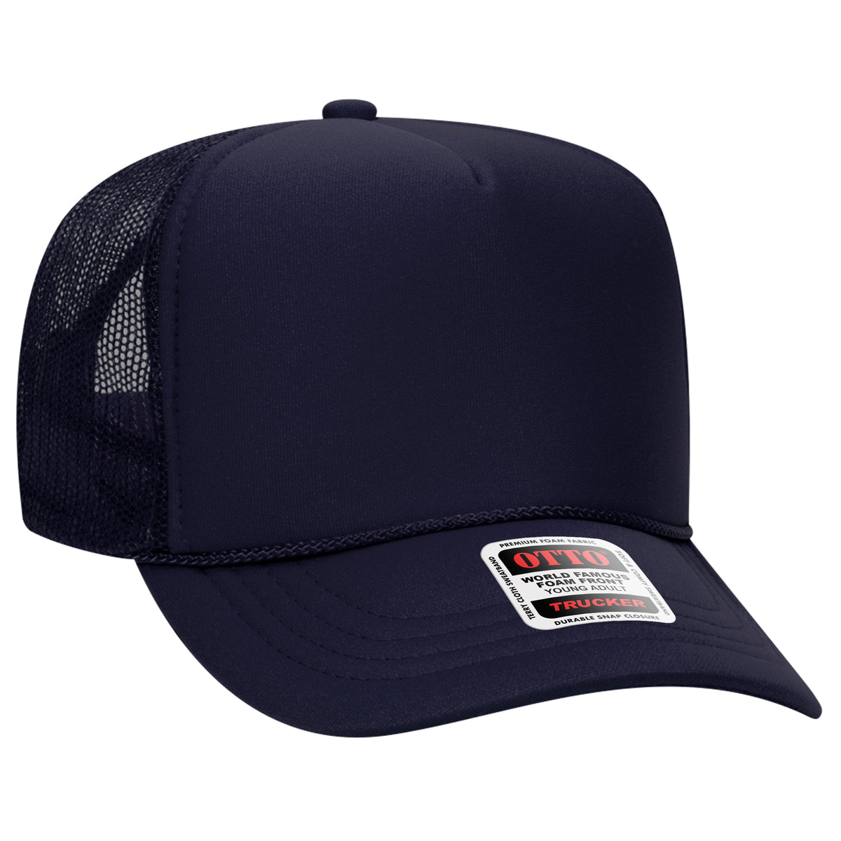 OTTO CAP 5 Panel High Crown Mesh Back Trucker Hat - OTTO Otto Cap 004 - Navy Young Adult