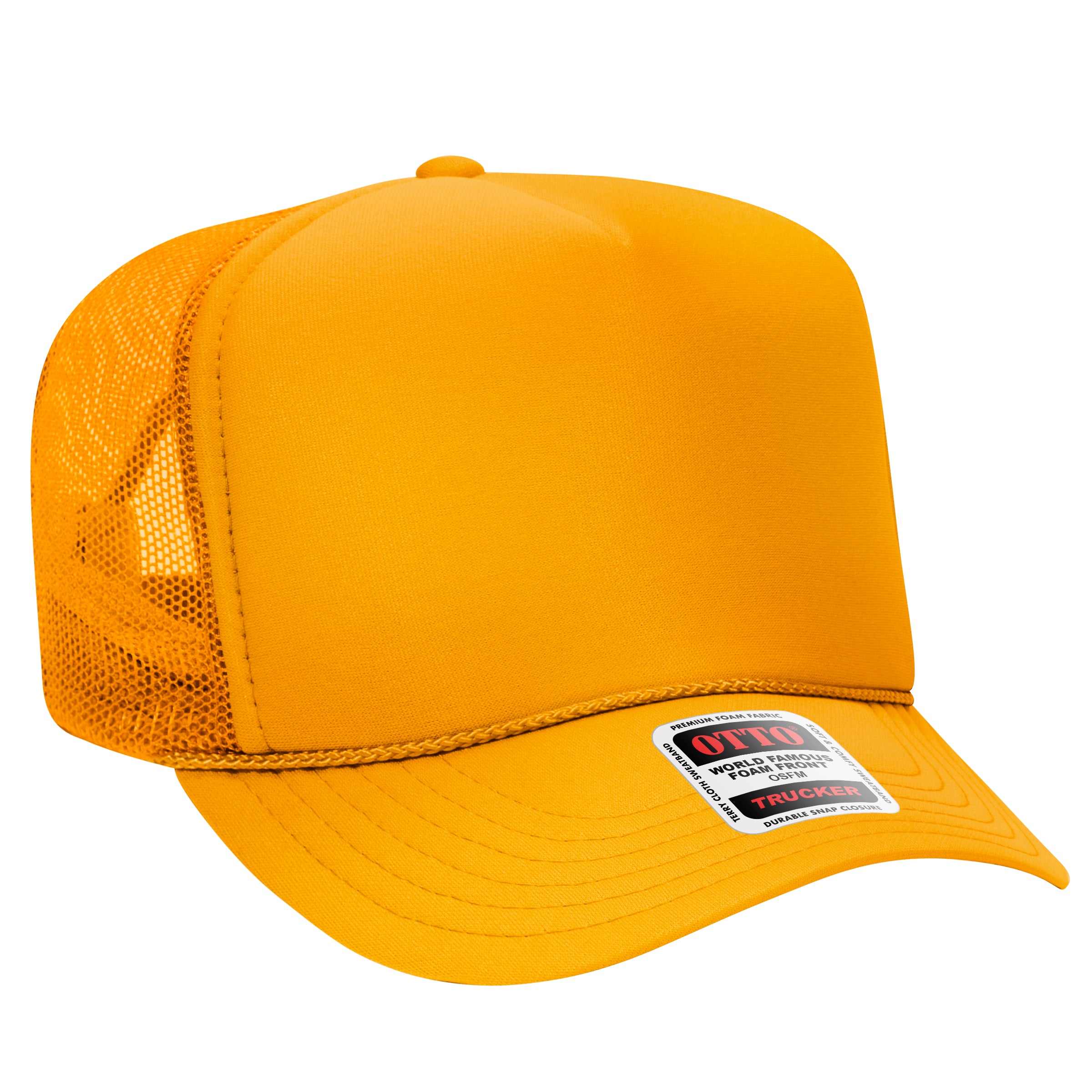 OTTO CAP 5 Panel High Crown Mesh Back Trucker Hat - OTTO Otto Cap 006 - Gold OSFM - Adult